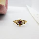 Victorian French 9ct Gold, Garnet & Seed Pearl Floral Band Ring Antique c1900