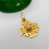18ct Yellow Gold & 0.1ct Diamond Jerusalem Cross Pendant Vintage c1960