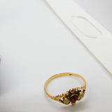 Victorian French 9ct Gold, Garnet & Seed Pearl Floral Band Ring Antique c1900