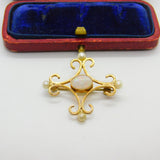 9ct Gold Victorian Style Fire Opal & Pearl Brooch Pendant Vintage 1985 Birmingham