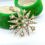 Edwardian 9ct Yellow Gold Seed Pearl Starburst Lavalier Drop Pendant Antique c1910