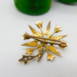 Edwardian 9ct Yellow Gold Seed Pearl Starburst Lavalier Drop Pendant Antique c1910