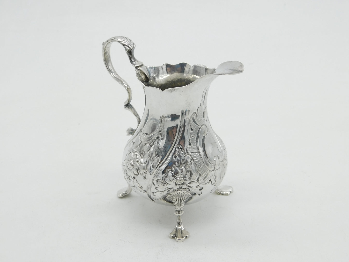 Early Georgian Sterling Silver Floral Baluster Cream Jug Antique 1763 London