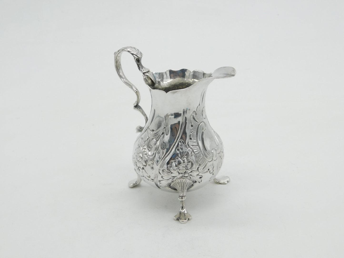 Early Georgian Sterling Silver Floral Baluster Cream Jug Antique 1763 London