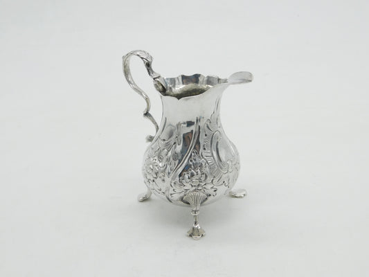 Early Georgian Sterling Silver Floral Baluster Cream Jug Antique 1763 London