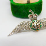 9ct White Gold, Old-Cut Diamond & Enamel RAF Sweetheart Brooch 1956 Vintage