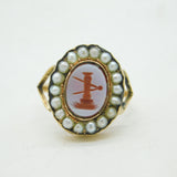 George IV 9ct Gold, Seed Pearl & Sardonyx Masonic Signet Ring Antique c1830s