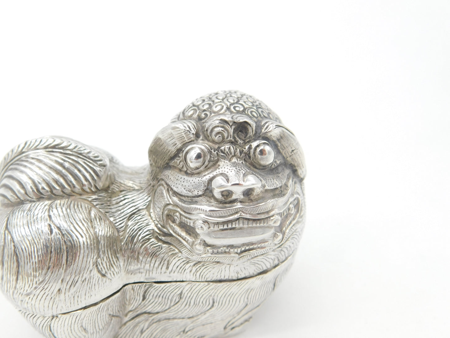 Cambodian Sterling Silver Betel Nut Box Classical Dragon Form Antique c1930 Deco