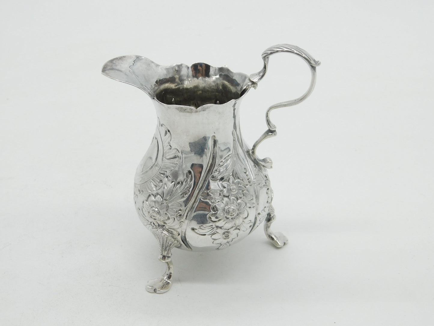 Early Georgian Sterling Silver Floral Baluster Cream Jug Antique 1763 London