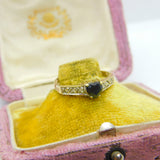 9ct Yellow Gold, Heart Cut Sapphire & Diamond Band Ring 1986 Birmingham Vintage
