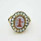 George IV 9ct Gold, Seed Pearl & Sardonyx Masonic Signet Ring Antique c1830s