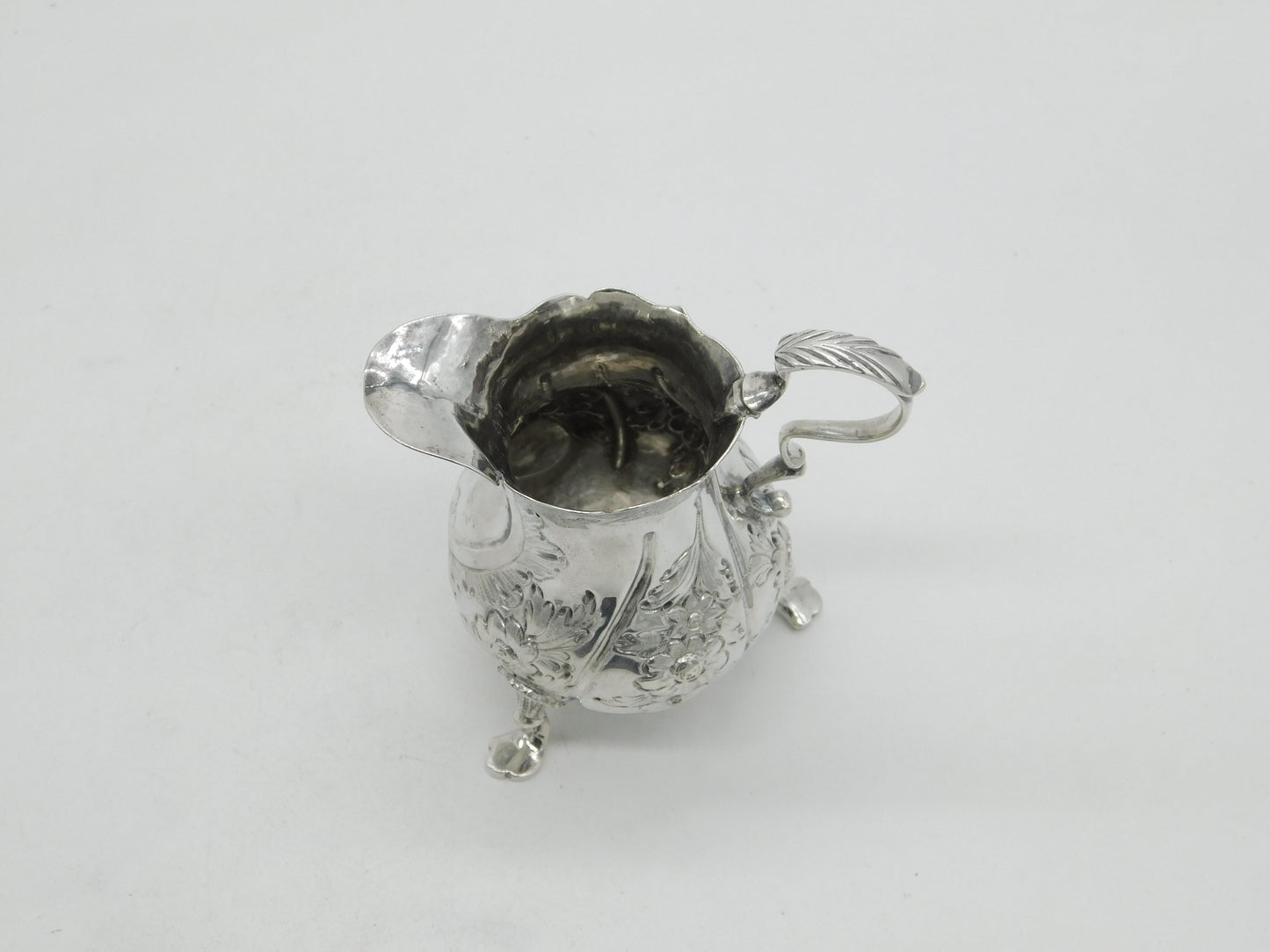 Early Georgian Sterling Silver Floral Baluster Cream Jug Antique 1763 London