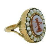 George IV 9ct Gold, Seed Pearl & Sardonyx Masonic Signet Ring Antique c1830s