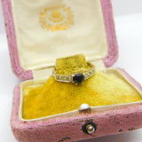 9ct Yellow Gold, Heart Cut Sapphire & Diamond Band Ring 1986 Birmingham Vintage