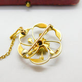 Edwardian 9ct Yellow Gold, Seed Pearl & Sapphire Floral Brooch Pendant c1910