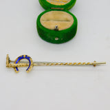 Victorian French 18ct Yellow Gold Blue Enamel Stock Pin Crop Brooch Antique