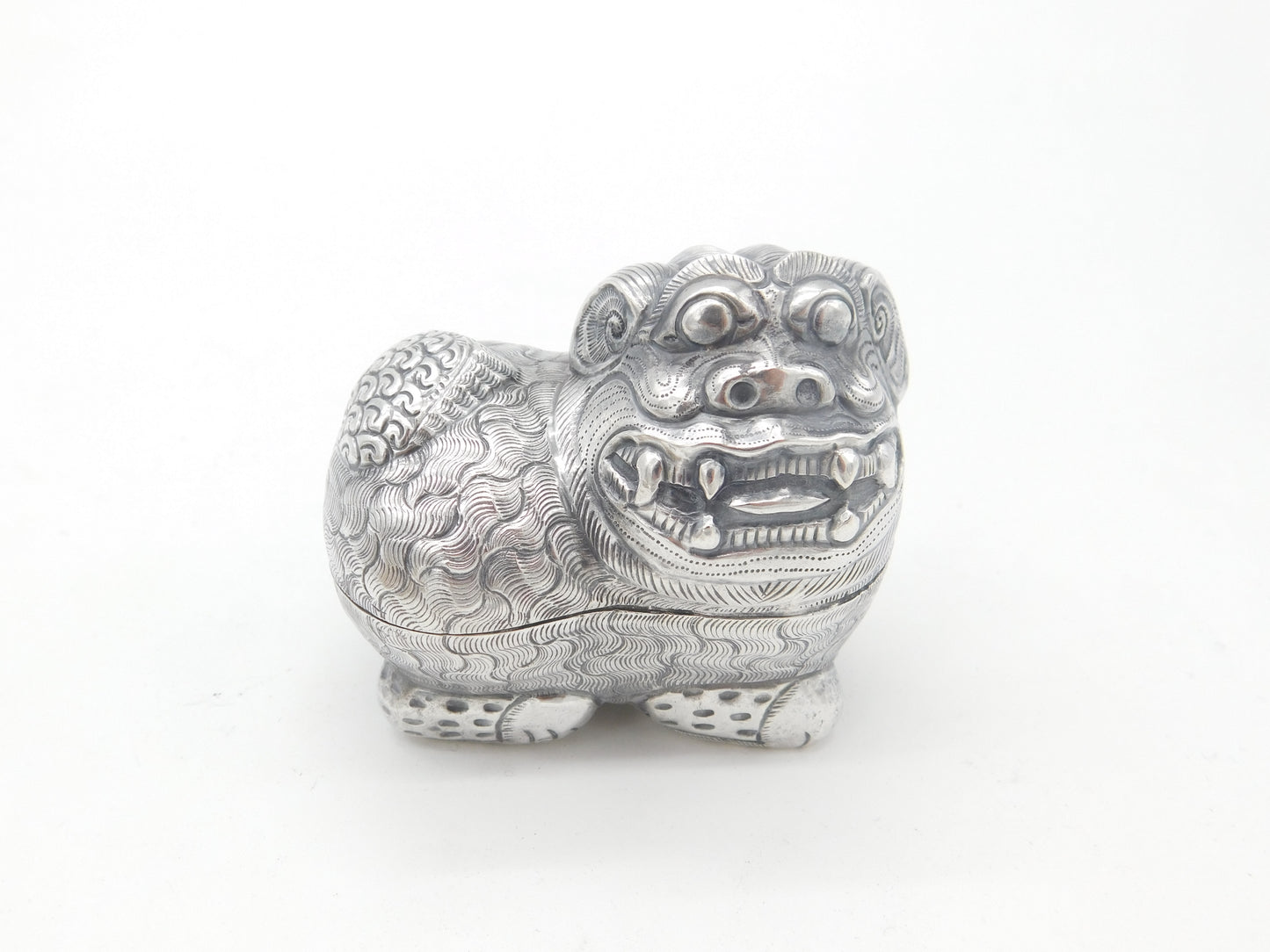 Cambodian Sterling Silver Betel Nut Box Classical Dragon Form Antique c1930 Deco