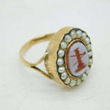George IV 9ct Gold, Seed Pearl & Sardonyx Masonic Signet Ring Antique c1830s