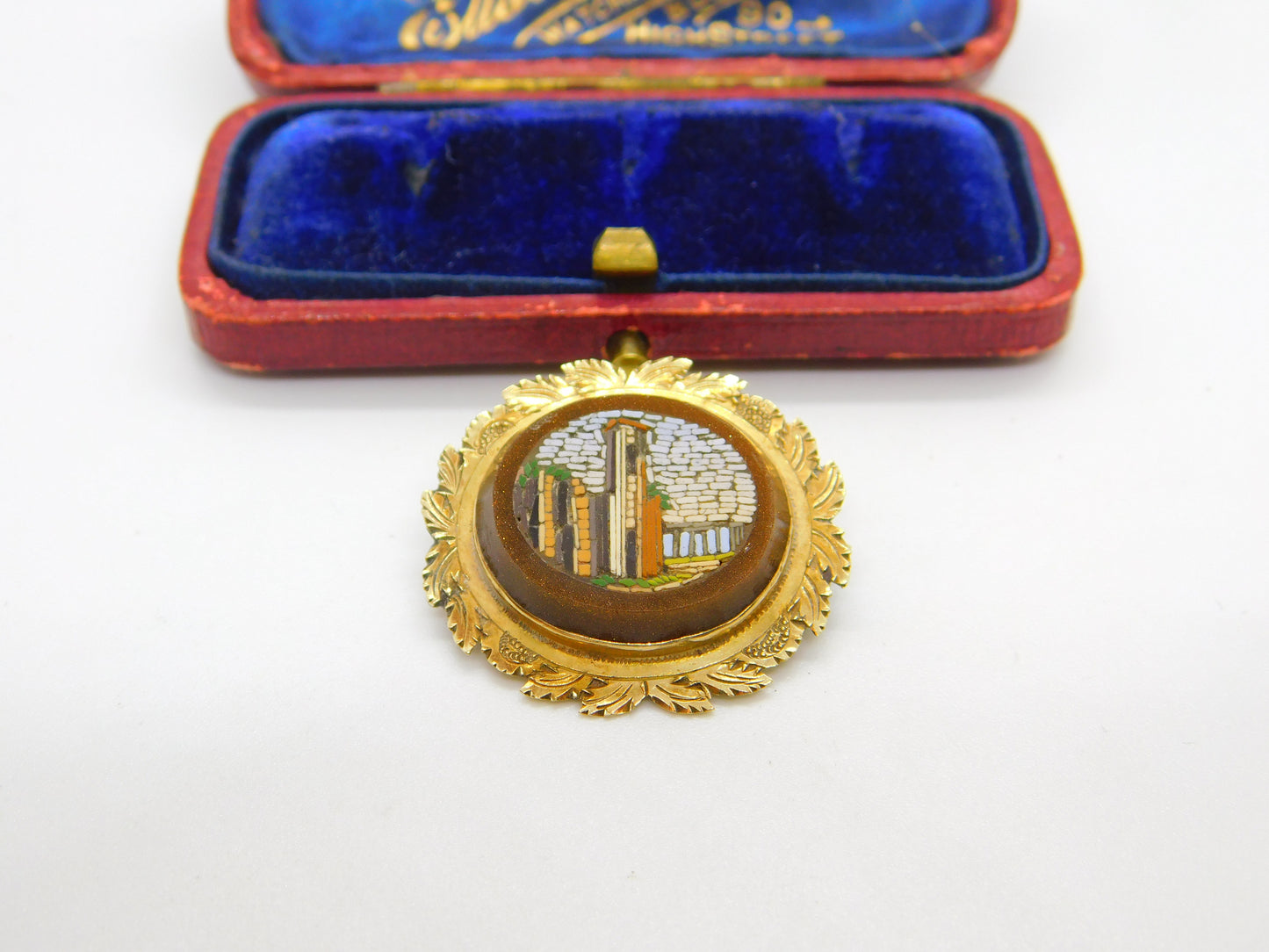 Regency Grand Tour 15ct Gold & Goldstone Set Micro Mosaic Locket Brooch c1830