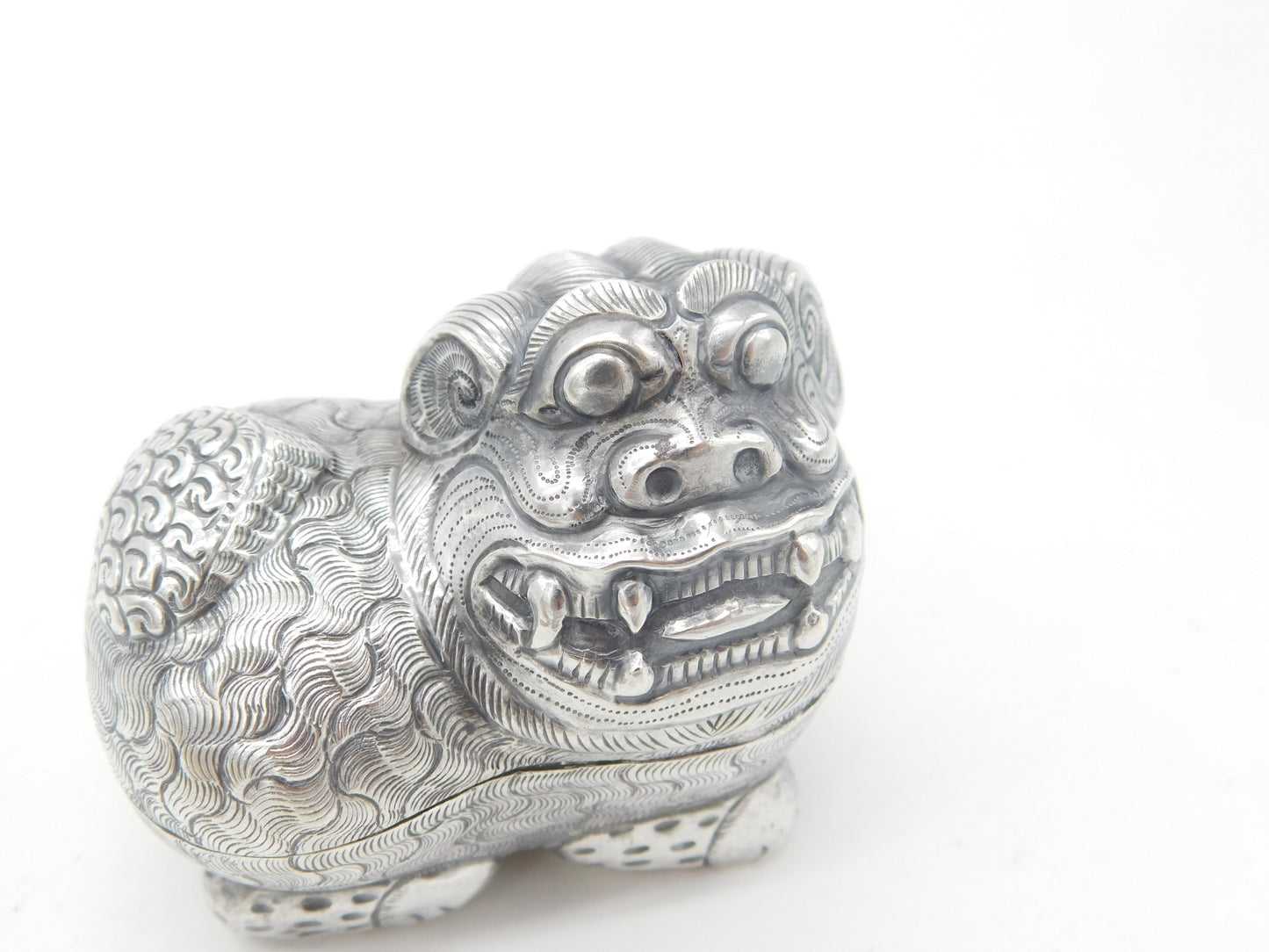 Cambodian Sterling Silver Betel Nut Box Classical Dragon Form Antique c1930 Deco