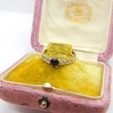 9ct Yellow Gold, Heart Cut Sapphire & Diamond Band Ring 1986 Birmingham Vintage