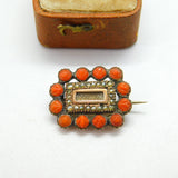 Georgian 9ct Gold, Carved Red Coral, Seed Pearl & Hair Set Mourning Brooch c1820