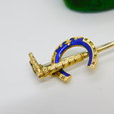 Victorian French 18ct Yellow Gold Blue Enamel Stock Pin Crop Brooch Antique