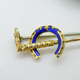 Victorian French 18ct Yellow Gold Blue Enamel Stock Pin Crop Brooch Antique
