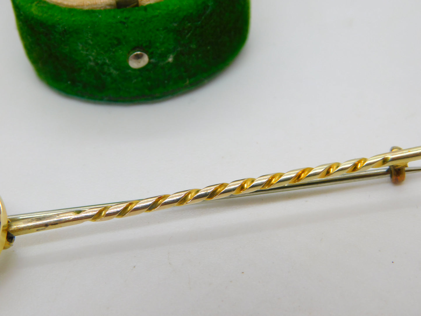 Victorian French 18ct Yellow Gold Blue Enamel Stock Pin Crop Brooch Antique