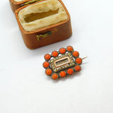 Georgian 9ct Gold, Carved Red Coral, Seed Pearl & Hair Set Mourning Brooch c1820