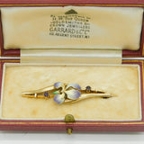 Art Nouveau Boxed 15ct Gold, Enamel & Amethyst Iris Flower Brooch Antique