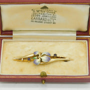 Art Nouveau Boxed 15ct Gold, Enamel & Amethyst Iris Flower Brooch Antique