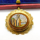 Regency Grand Tour 15ct Gold & Goldstone Set Micro Mosaic Locket Brooch c1830