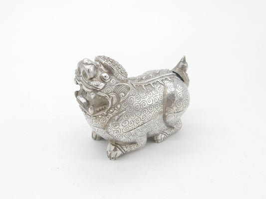 Cambodian Sterling Silver Classical Dragon Betel Nut Box Antique c1930 Deco