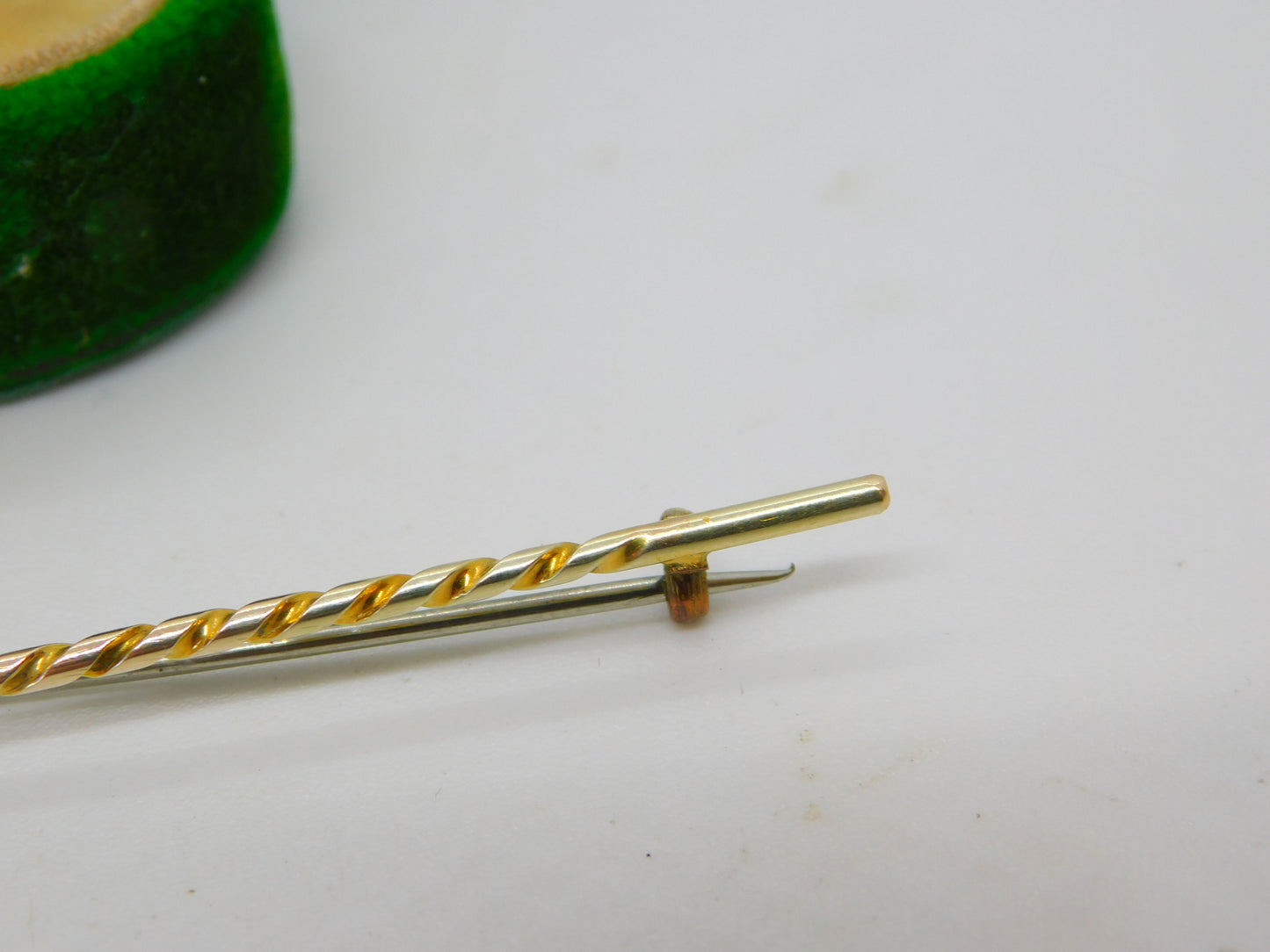 Victorian French 18ct Yellow Gold Blue Enamel Stock Pin Crop Brooch Antique