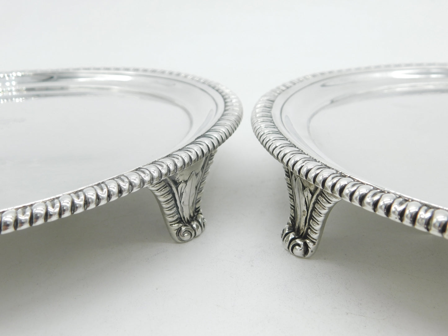 Pair Georgian Sterling Silver Heraldic Crested Salver Dishes London 1803 Antique