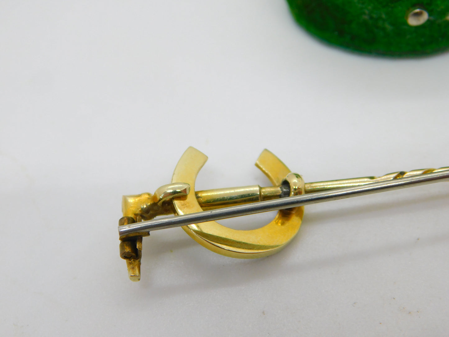 Victorian French 18ct Yellow Gold Blue Enamel Stock Pin Crop Brooch Antique