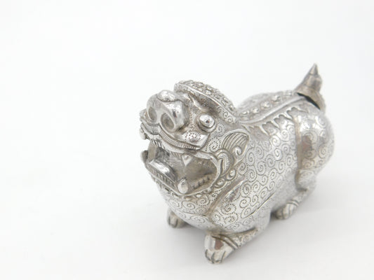 Cambodian Sterling Silver Classical Dragon Betel Nut Box Antique c1930 Deco