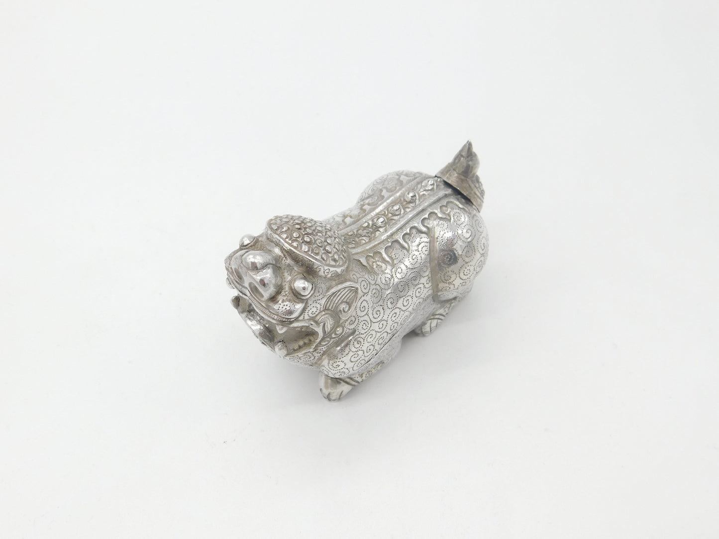 Cambodian Sterling Silver Classical Dragon Betel Nut Box Antique c1930 Deco