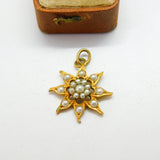 Victorian Pinchbeck & Pearl Set Starburst Drop Pendant c1890 Antique