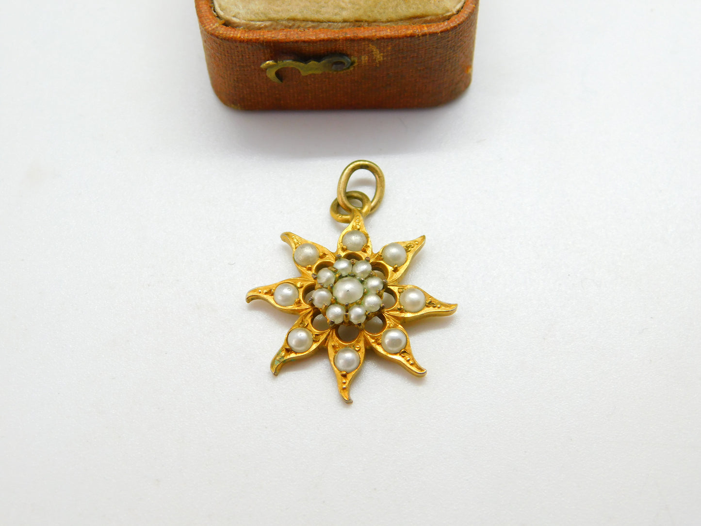 Victorian Pinchbeck & Pearl Set Starburst Drop Pendant c1890 Antique