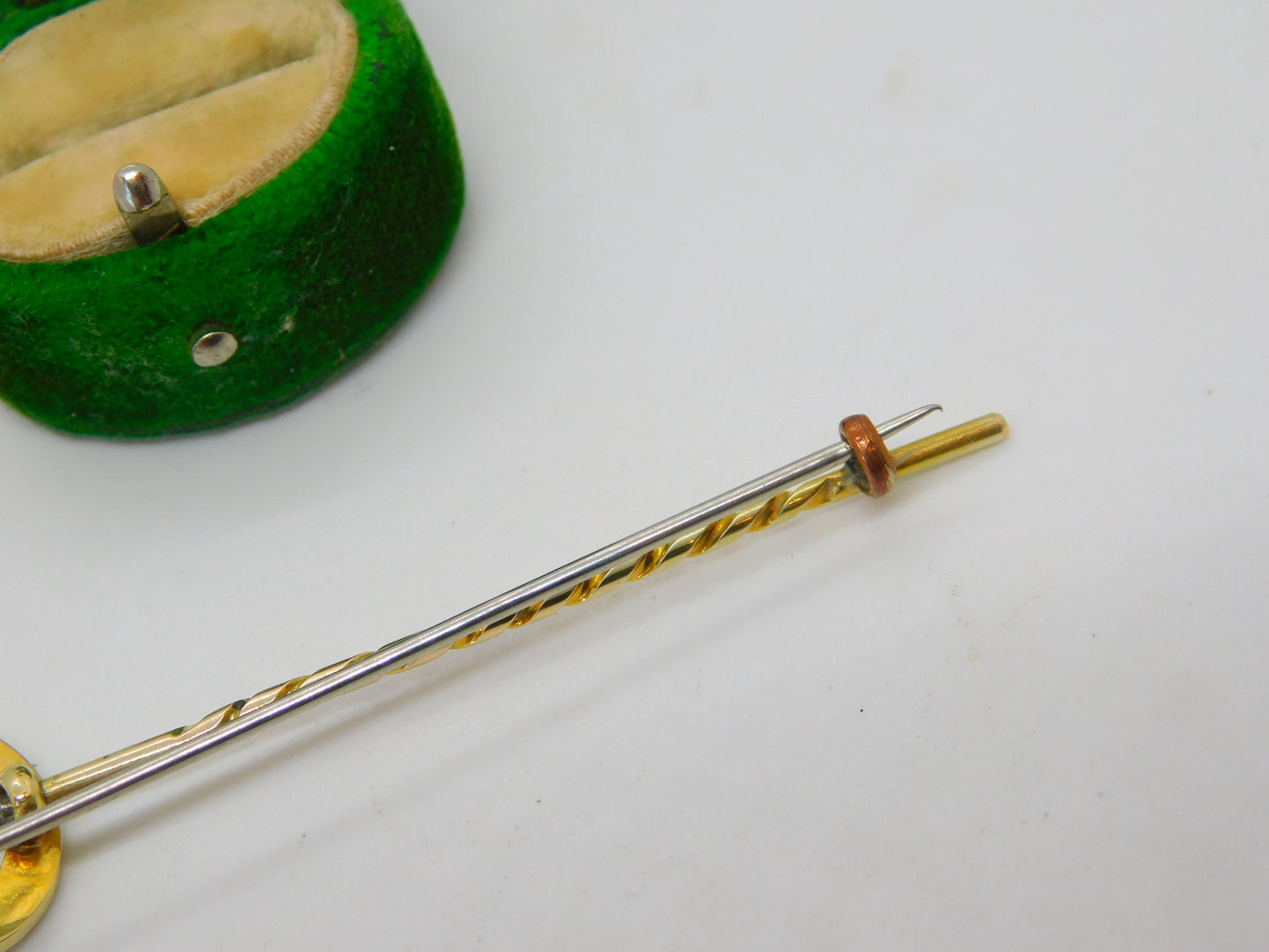 Victorian French 18ct Yellow Gold Blue Enamel Stock Pin Crop Brooch Antique