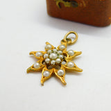 Victorian Pinchbeck & Pearl Set Starburst Drop Pendant c1890 Antique