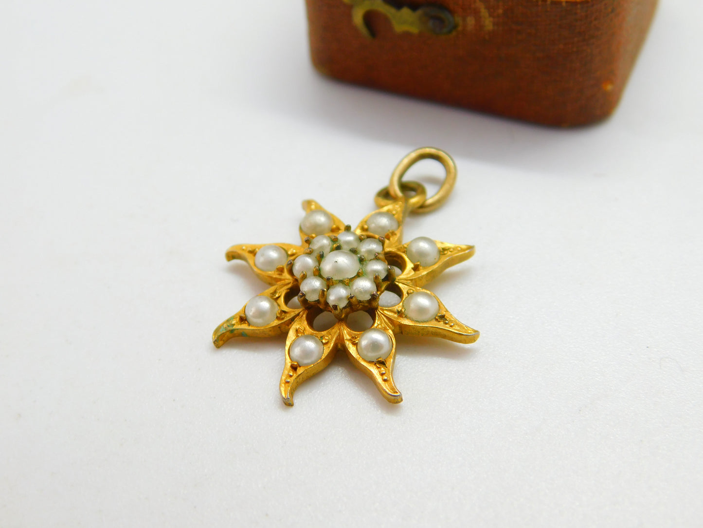 Victorian Pinchbeck & Pearl Set Starburst Drop Pendant c1890 Antique