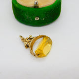9ct Yellow Gold & Faceted Citrine Spinner Fob Pendant Vintage c1970