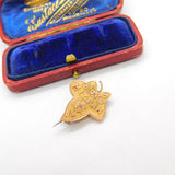 Edwardian 9ct Yellow Gold Mizpah Ivy Leaf Sweetheart Brooch Antique c1910