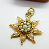 Victorian Pinchbeck & Pearl Set Starburst Drop Pendant c1890 Antique