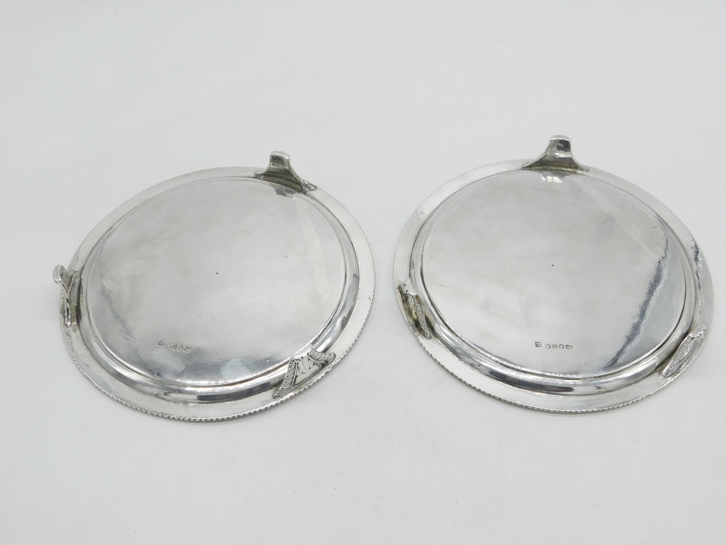 Pair Georgian Sterling Silver Heraldic Crested Salver Dishes London 1803 Antique