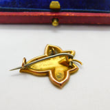 Edwardian 9ct Yellow Gold Mizpah Ivy Leaf Sweetheart Brooch Antique c1910