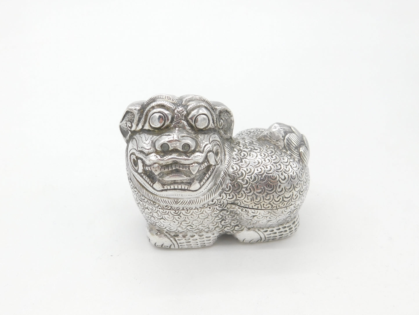 Cambodian Sterling Silver Betel Nut Box Classical Dragon Form Antique c1930